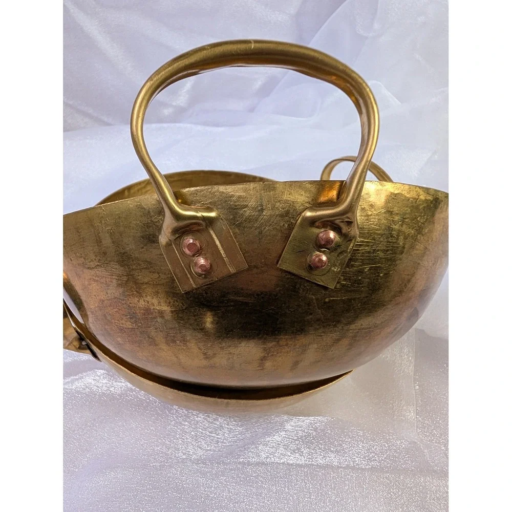 Vintage Brass Bowls with Handles Kadhai Indian Serving Dish‎ Home Decor